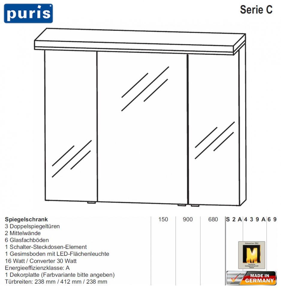 Puris Cool Line Spiegelschrank 90 Cm Mit Led Flächenleuchte von Puris Cool Line 90 Bild