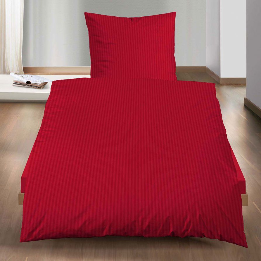 Biberna Uni Makosatin Bettwäsche Streifen Rot Günstig Online Kaufen von Rote Satin Bettwäsche Bild