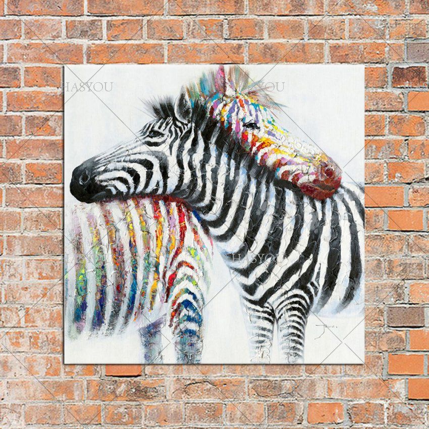 Handgemalte Moderne Bunte Zebra Ölmalerei Auf Leinwand Tier Kunst von Zebra Bilder Auf Leinwand Bild