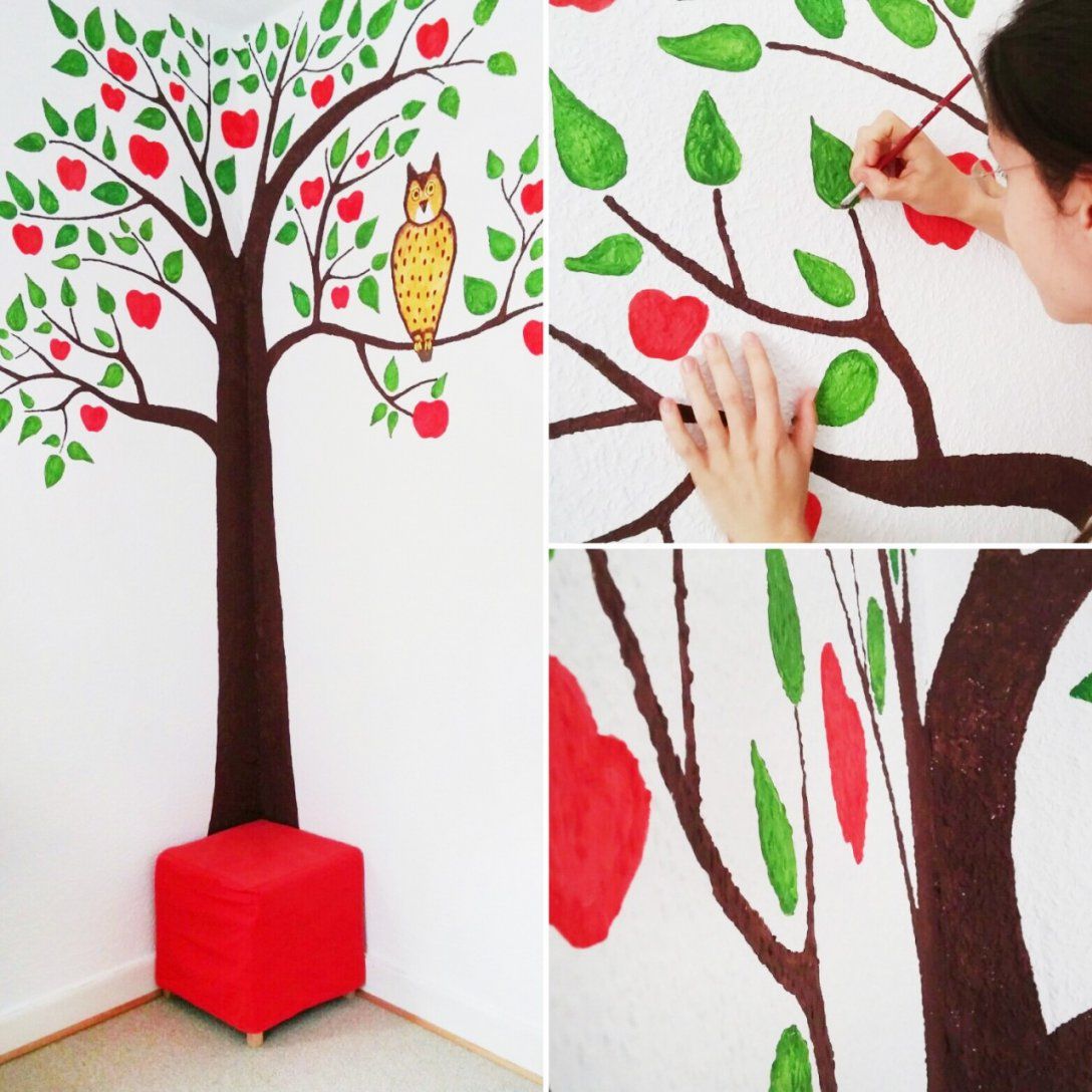 Kinderzimmer Bemalen Apfelbaum Wand Gestalten Ich Lebe Grün Avec von Vorlage Baum Für Wand Photo