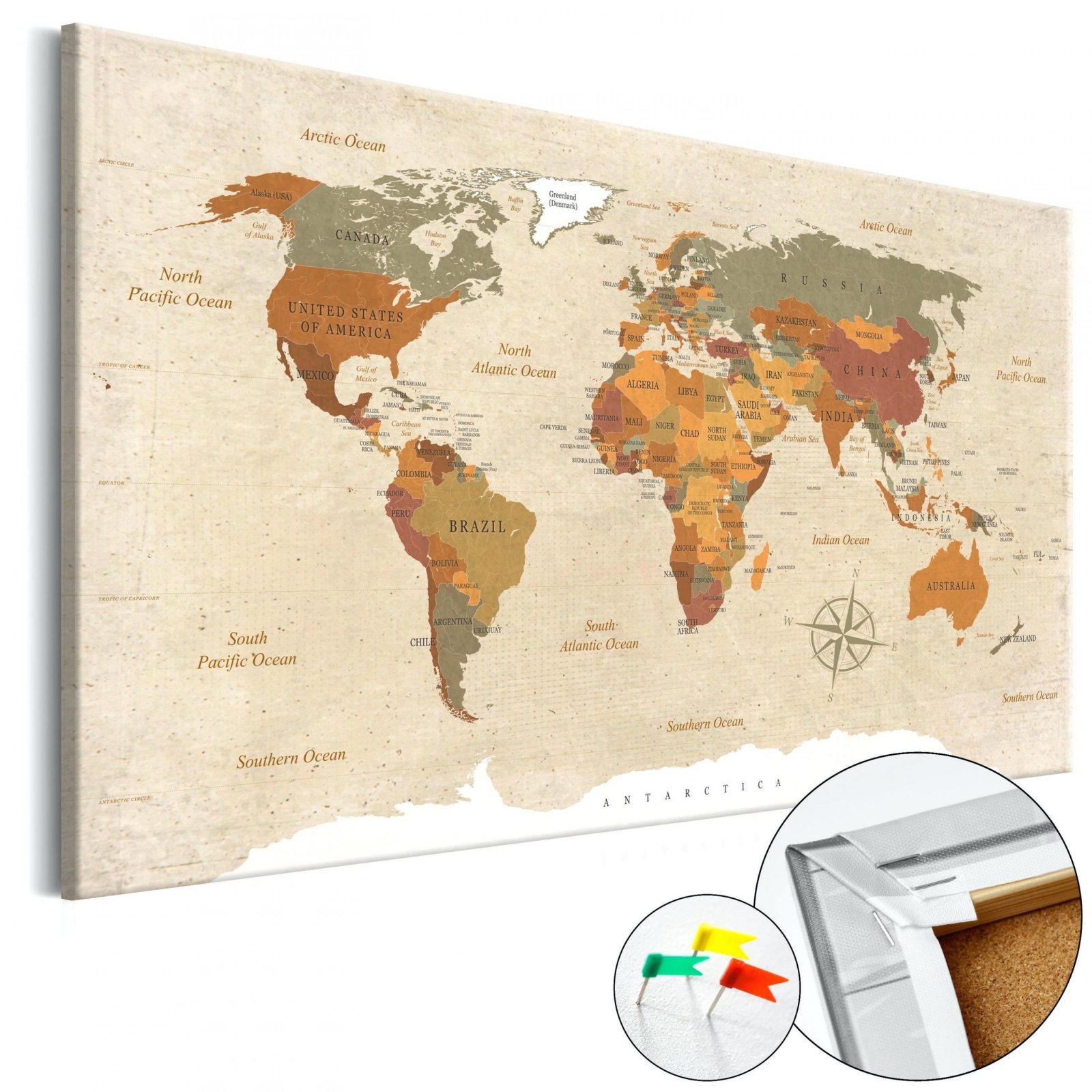 Kork Pinnwand Weltkarte Wandbilder Landkarte Leinwand Bilder Xxl von Weltkarte Pinnwand Selber Machen Bild