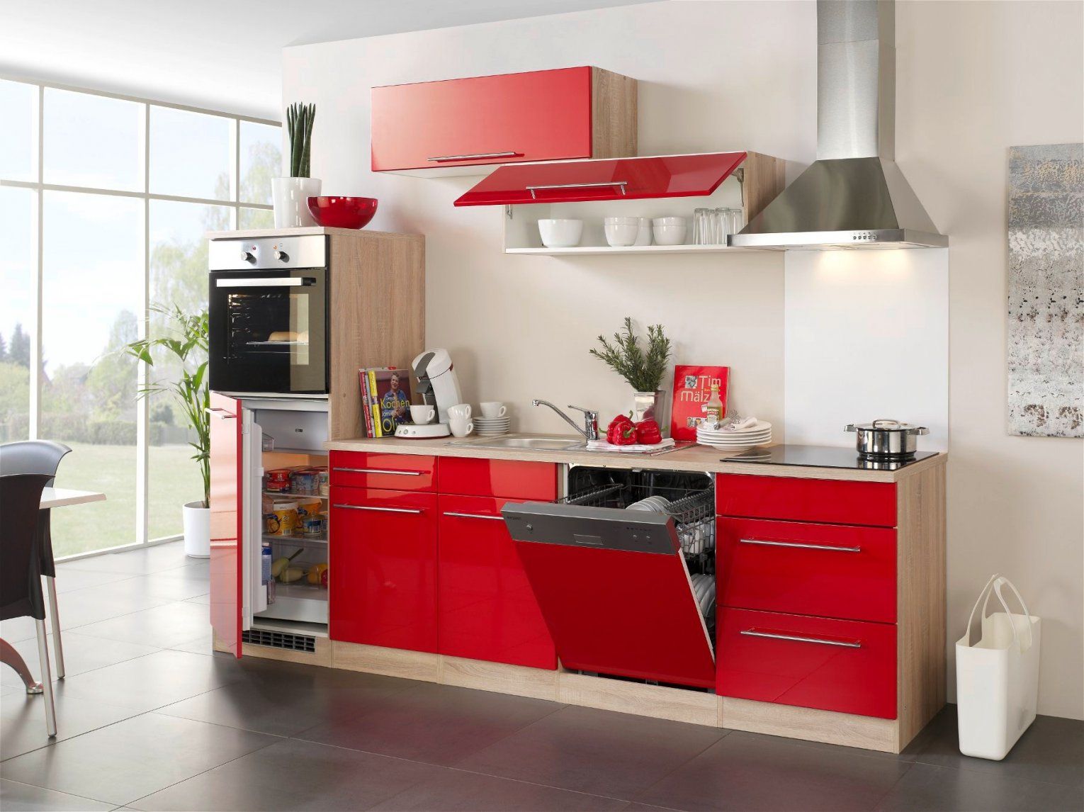 Küchenzeile Husum  Küche Mit Egeräten  Breite 280 Cm  Hochglanz von Küchenblock Mit E Geräten Günstig Bild