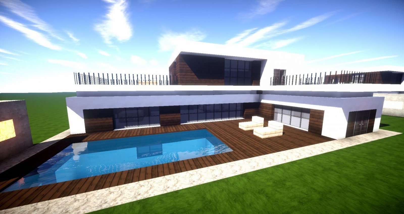 Minecraft Modernes Haus Mit Poolterrasse Bauen 27X20  Tutorial von Minecraft Häuser Bauen Anleitung Photo