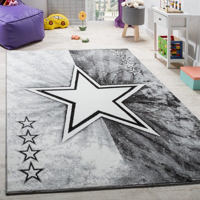 Teppich Kinderzimmer Stern Design Spielteppich Kinderteppich von Teppich Mit Sternen Grau Bild