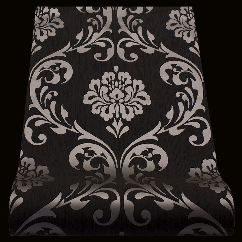 Vliestapete Barock Tapete Ornament Schwarz Glanz 1311070 von Barock Tapete Schwarz Weiß Bild