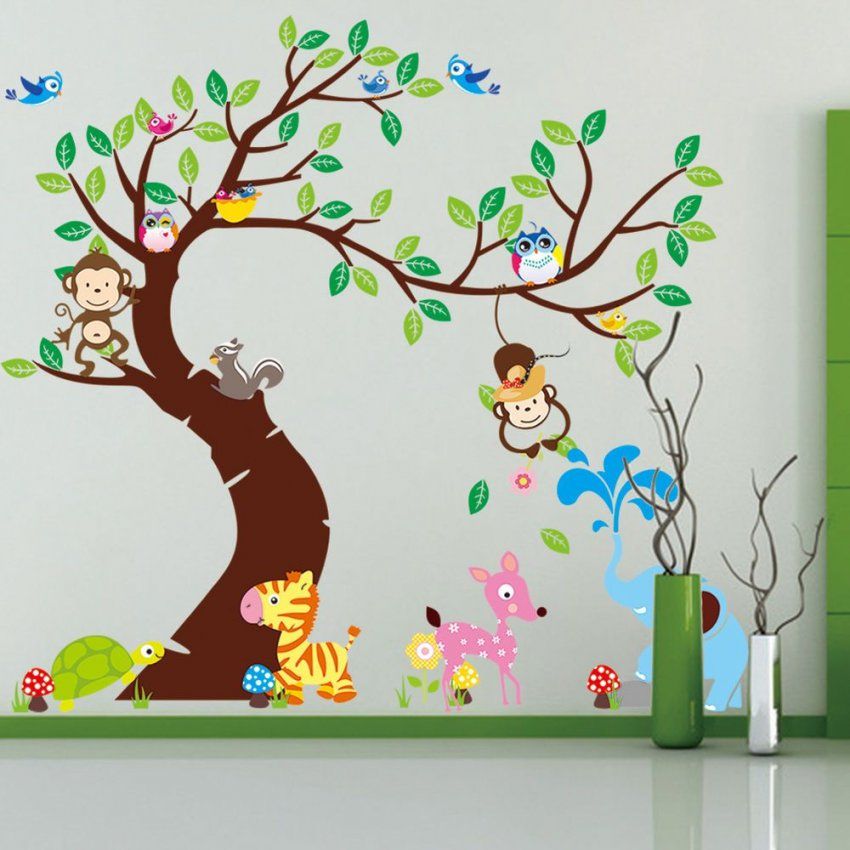 Wandtattoo Wald Sticker Lustige Tiere Baum Wandbild Affe Groß von Wandtattoo Baum Kinderzimmer Xxl Bild