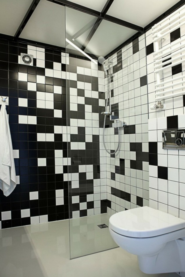 Badezimmer Fliesen Lackieren  37 Ideen Für Motive  Muster von Badezimmer Fliesen Ideen Schwarz Weiß Bild